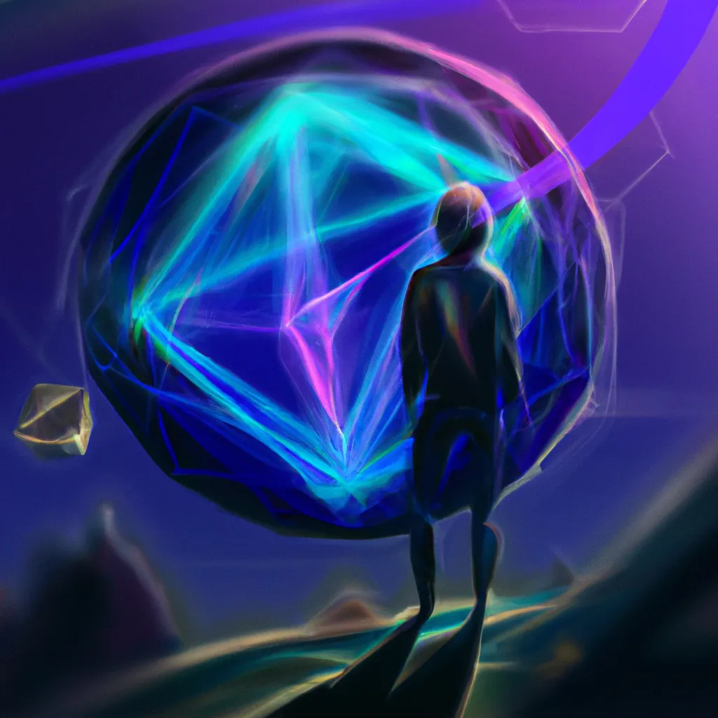 Una figura en silueta observa una esfera luminosa y compleja, que representa la lectura energética de un objeto a través de la psicometría mediúmnica