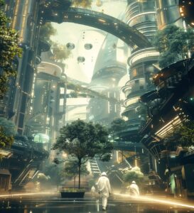 Ilustración espiritual del Santuario de la Esperanza, descrita por el médium Divaldo Franco. El templo etéreo aparece en la órbita terrestre, irradiando luz tenue y armonía, simbolizando la bienvenida, la paz y la esperanza para la humanidad.